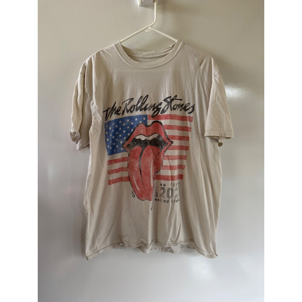 Rolling Stones No Filter Tour 2021 T-Shirt US Flag Graphic Cream Large